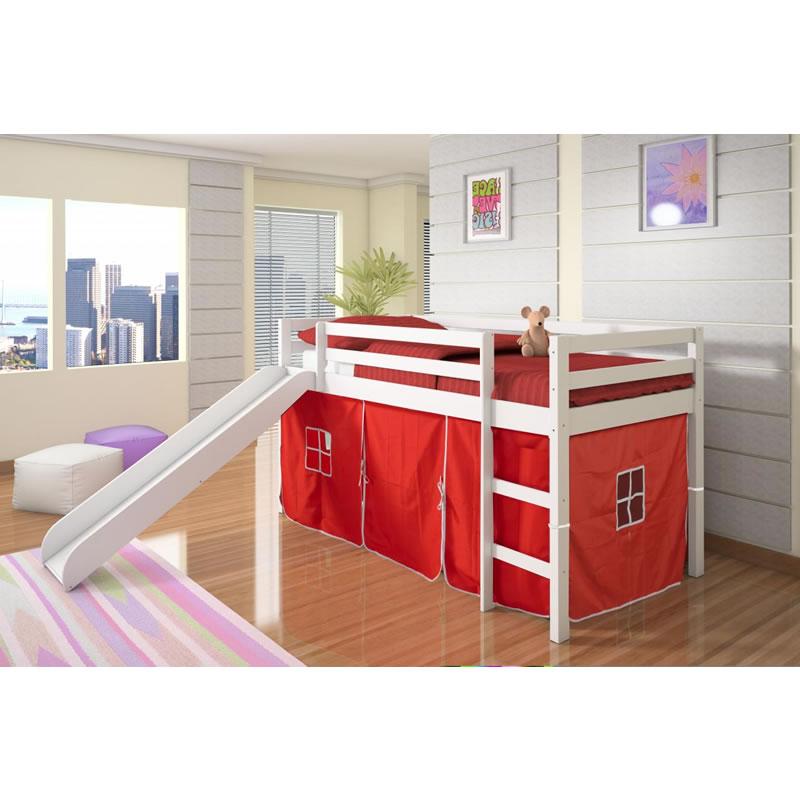 tent for loft bed Donco Kids Tent Twin White Low Loft Bed with Slide & Red Tent