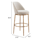 Zuo Nordhavn 110271 Swivel Barstool - Beige & Gold IMAGE 9