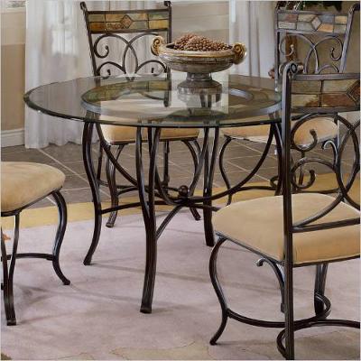 Hillsdale Furniture Round Pompei Dining Table with Glass Top & Trestle Base Pompei 4442DTB IMAGE 1