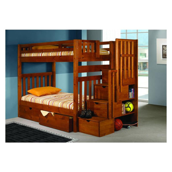 Donco Trading Company Kids Beds Bunk Bed 200H - Twin/Twin Tall Mission Stairway Bunkbed IMAGE 1