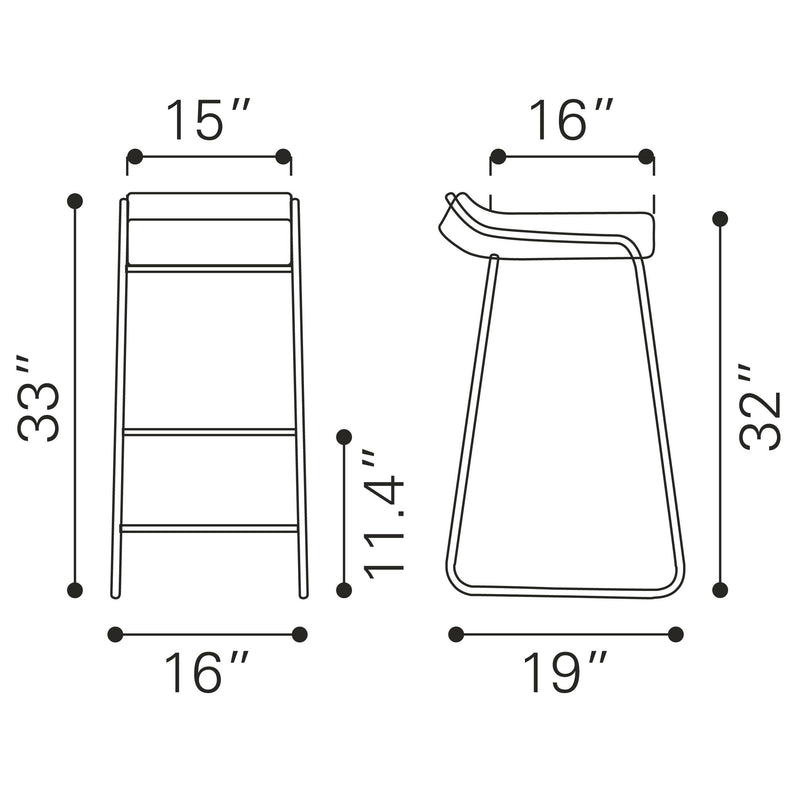 Zuo Wedge 300041 Barstool - Black IMAGE 8