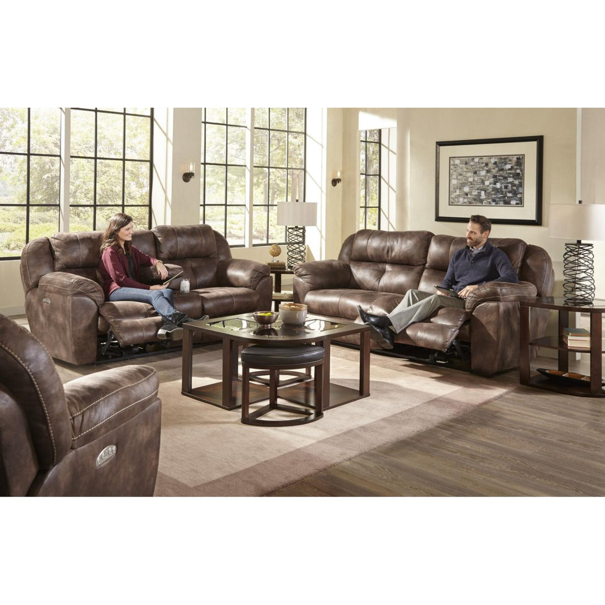 Catnapper Ferrington Power Reclining Fabric and Leather Look Sofa 6189