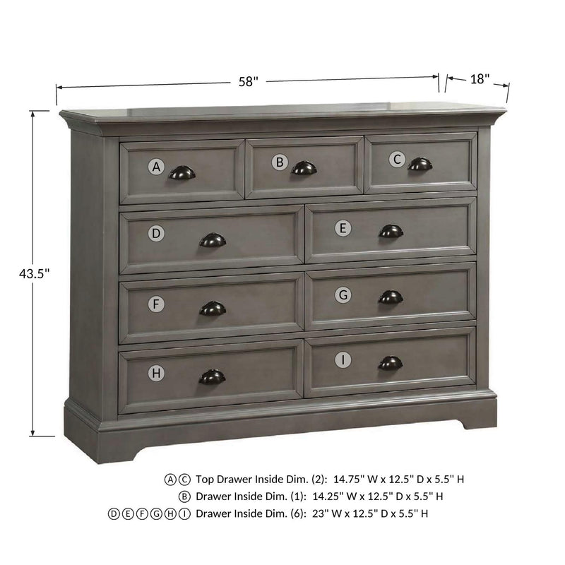 Winners Only Tamarack BTG1006 58" 9-Drawer Dresser - Grey IMAGE 4