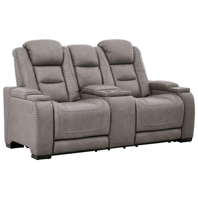 Signature Design by Ashley The Man-Den U8530518 Power Reclining Loveseat with Console and Adjustable Headrest IMAGE 1