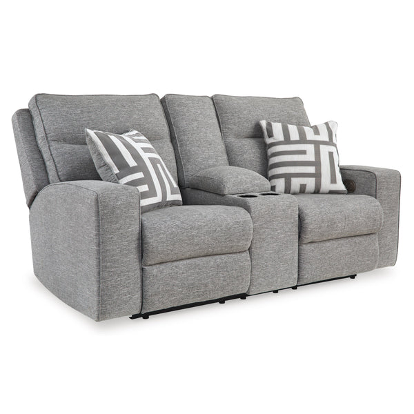  Signature Design by Ashley Biscoe 9050318 Power Reclining Loveseat with Console and Adjustable Headrest IMAGE 1