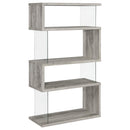 Coaster Furniture Emelle 802340 4-Shelf Bookcase With Glass Panels - Grey Driftwood IMAGE 1