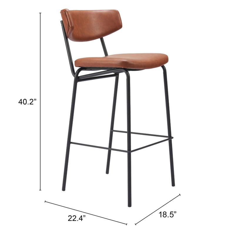 Zuo Charon 110260 Barstool - Vintage Brown IMAGE 9