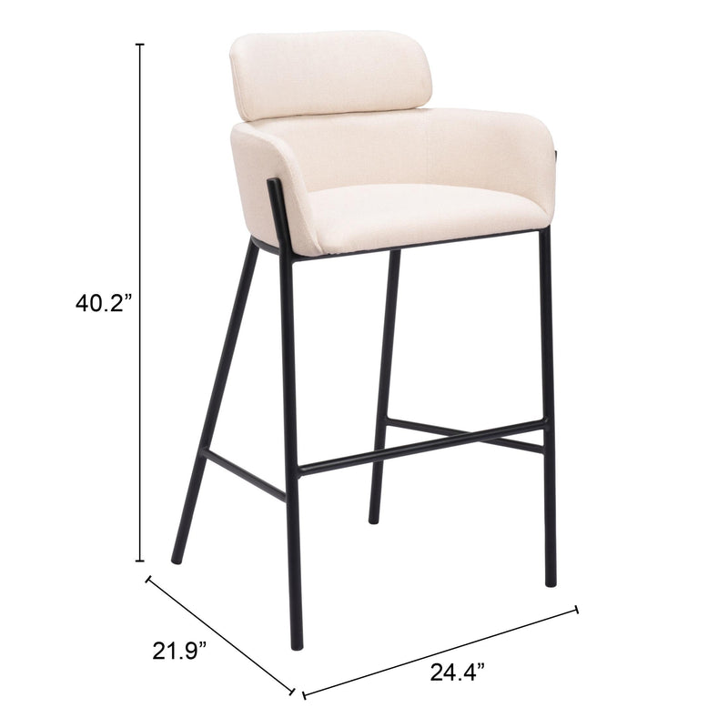 Zuo 110174 Bremor Barstool - Beige IMAGE 9