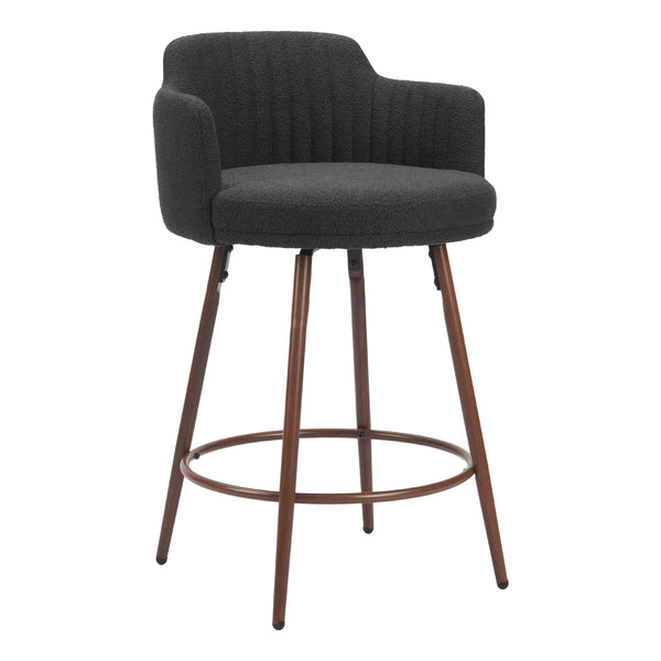 Zuo Kono 110375 Swivel Counter Stool - Black & Walnut IMAGE 1
