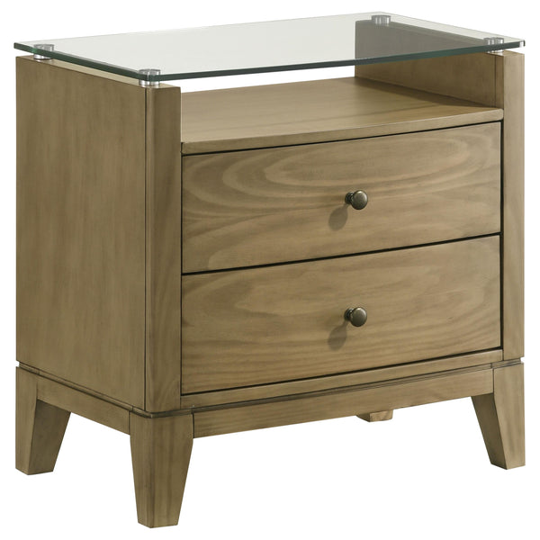 Coaster Furniture Granada 224922 2-Drawer Glass Top Nightstand - Natural Pine IMAGE 1