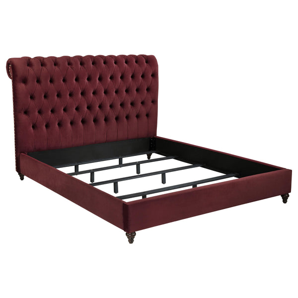 Coaster Furniture Devon 360341KE 57-inch Upholstered Eastern King Panel Bed - Wine Red IMAGE 1
