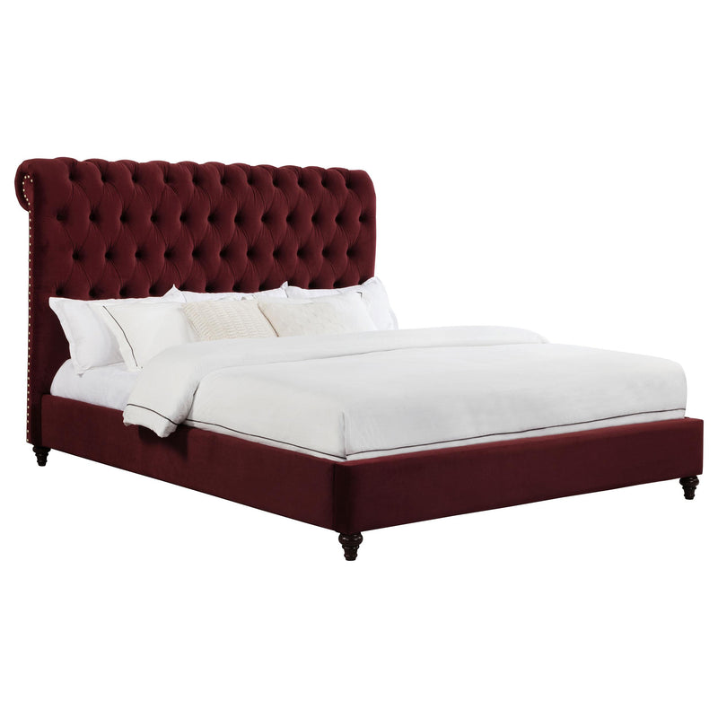 Coaster Furniture Devon 360341KE 57-inch Upholstered Eastern King Panel Bed - Wine Red IMAGE 2