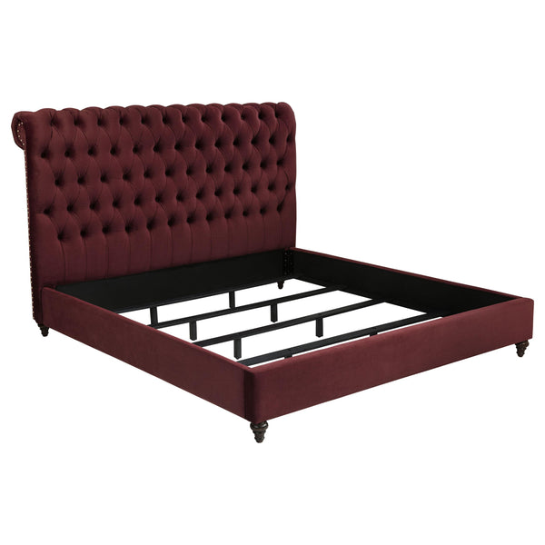 Coaster Furniture Devon 360341KW 57-inch Upholstered California King Panel Bed - Wine Red IMAGE 1