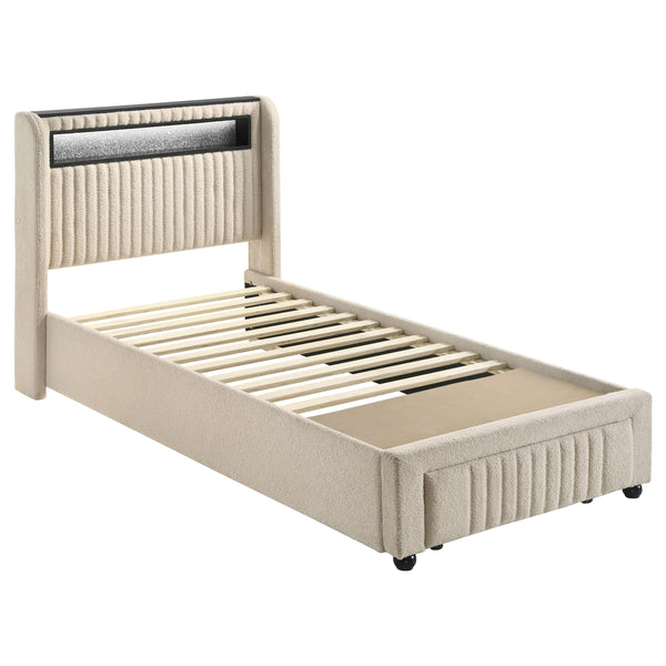 Coaster Furniture Madison 460550T Upholstered LED Twin Storage Platform Bed - Cream IMAGE 1