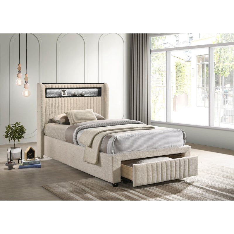 Coaster Furniture Madison 460550T Upholstered LED Twin Storage Platform Bed - Cream IMAGE 4