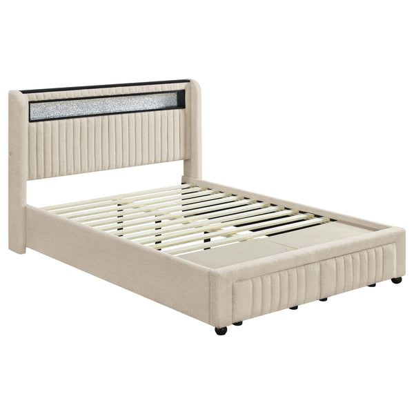 Coaster Furniture Madison 460550F Upholstered LED Full Storage Platform Bed - Cream IMAGE 1