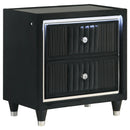  Coaster Furniture Ravenne 223192 2-drawer Velvet Upholstered LED Nightstand with USB - Black IMAGE 1