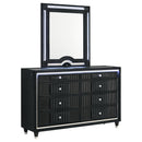 Coaster Furniture Ravenne 223193M 8-drawer Velvet Upholstered LED Dresser and Mirror - Black IMAGE 1