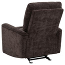  Coaster Furniture Navarro 609573 Chenille Upholstered Glider Recliner - Dark Brown IMAGE 2