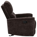 Coaster Furniture Navarro 609573 Chenille Upholstered Glider Recliner - Dark Brown IMAGE 5