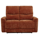  Coaster Furniture Navarro 609575 Chenille Upholstered Reclining Loveseat - Burnt Orange IMAGE 5