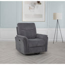  Coaster Furniture Adler 610443P Upholstered Power Swivel Glider Recliner - Charcoal Grey IMAGE 3