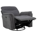  Coaster Furniture Adler 610443P Upholstered Power Swivel Glider Recliner - Charcoal Grey IMAGE 4