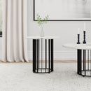  Coaster Furniture Haven 706207 Round Genuine White Marble Top Side Table - Black IMAGE 3
