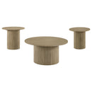  Coaster Furniture Hamlyn 706498-S3 3-piece Round Fluted Coffee and End Table Set - Natural Oak IMAGE 1