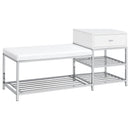  Coaster Furniture Siega 910223 1-Drawer Shoe Storage Entryway Bench - White High Gloss/Chrome IMAGE 1