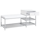  Coaster Furniture Siega 910223 1-Drawer Shoe Storage Entryway Bench - White High Gloss/Chrome IMAGE 8